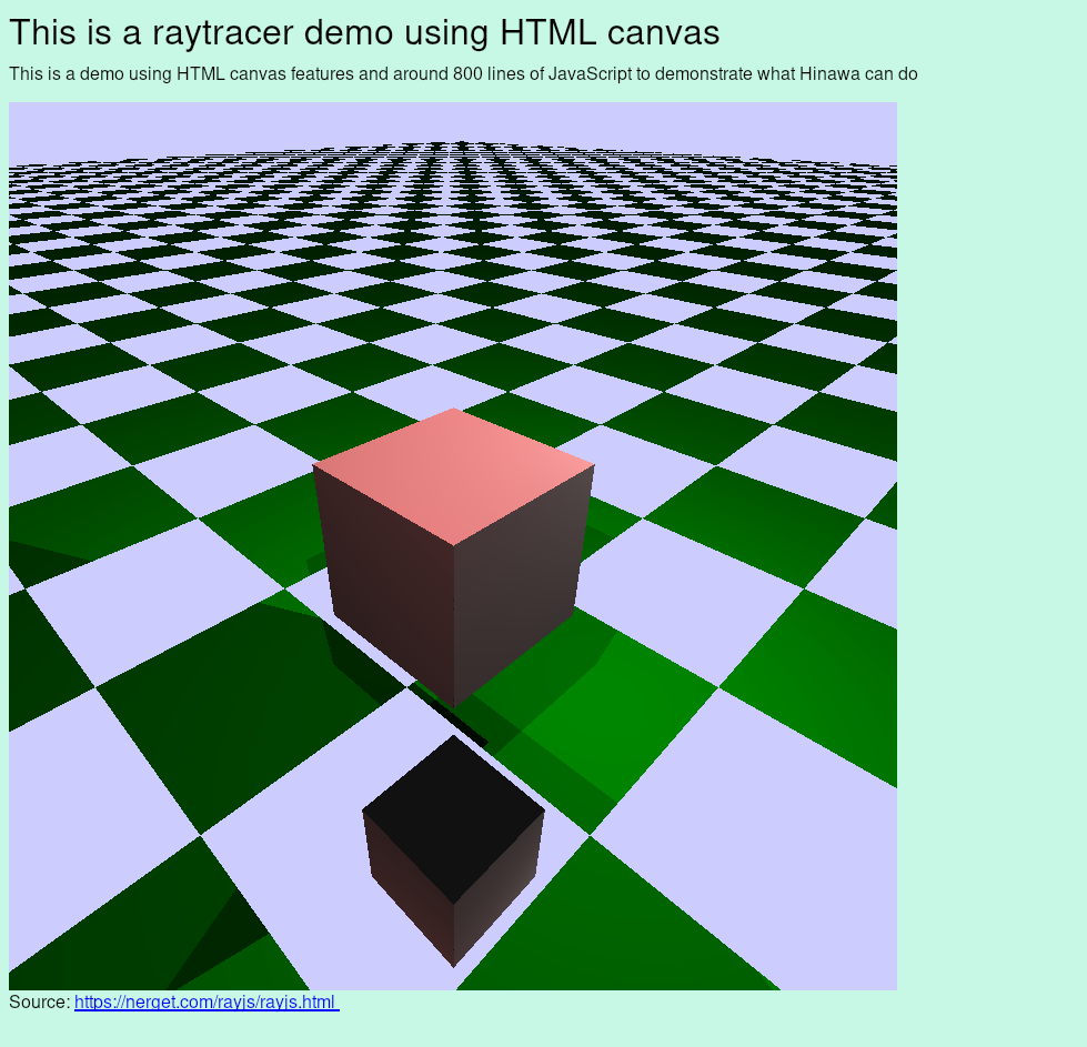 Hinawa rendering a ray tracer demo