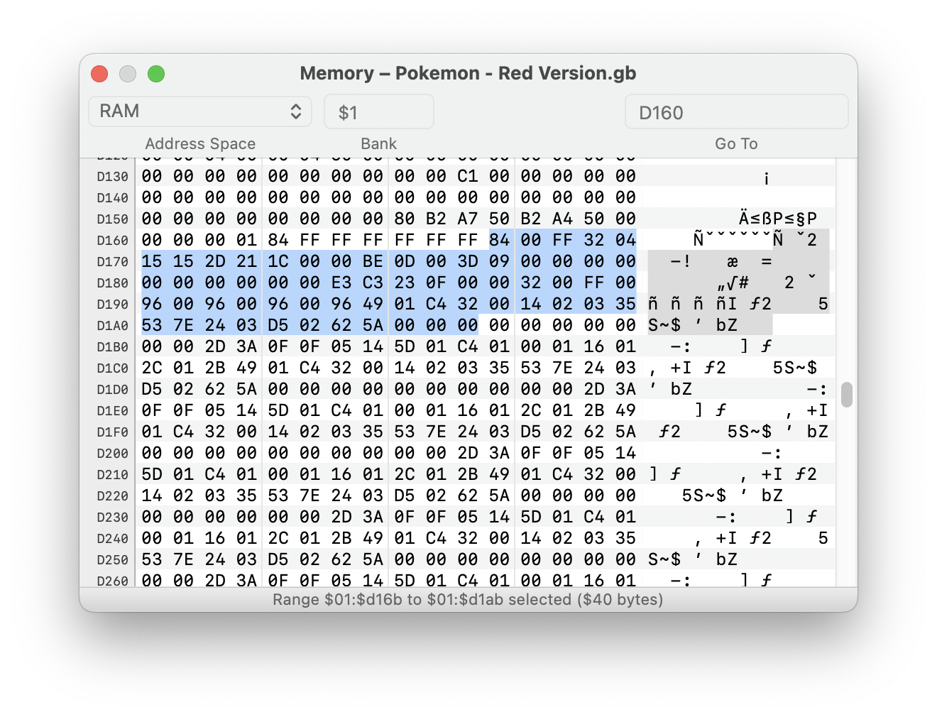Snorlax's data dump in hex